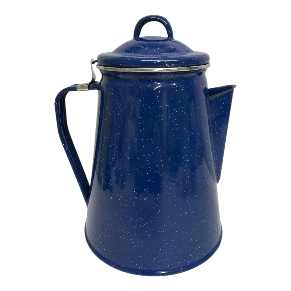Blue Speckled Enamelware Hot Chocolate Camping Coffee Pot Farmhouse NWOT